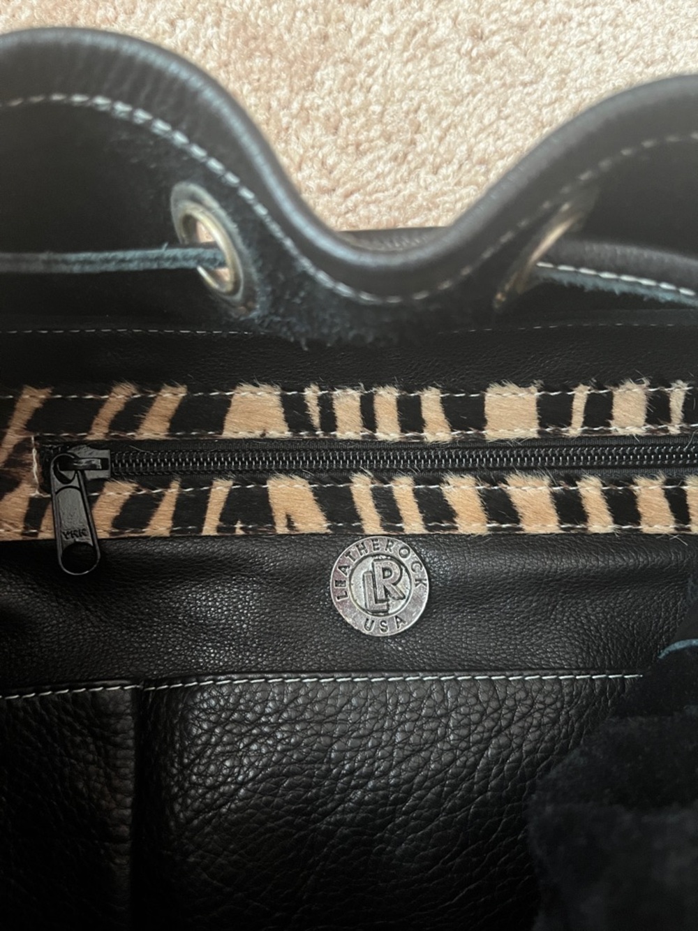 Rainstar Ranch Leatherrock USA Zebra Drawstring Purse - Picture 10 of 13